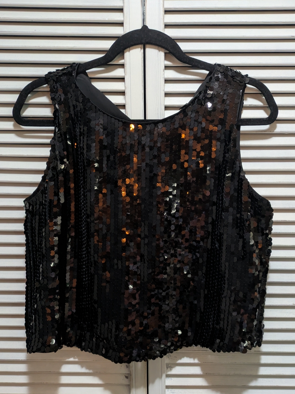Banana Republic NWT Black Sequin Crop Tank Top Sleeveless Party Glam Size Small